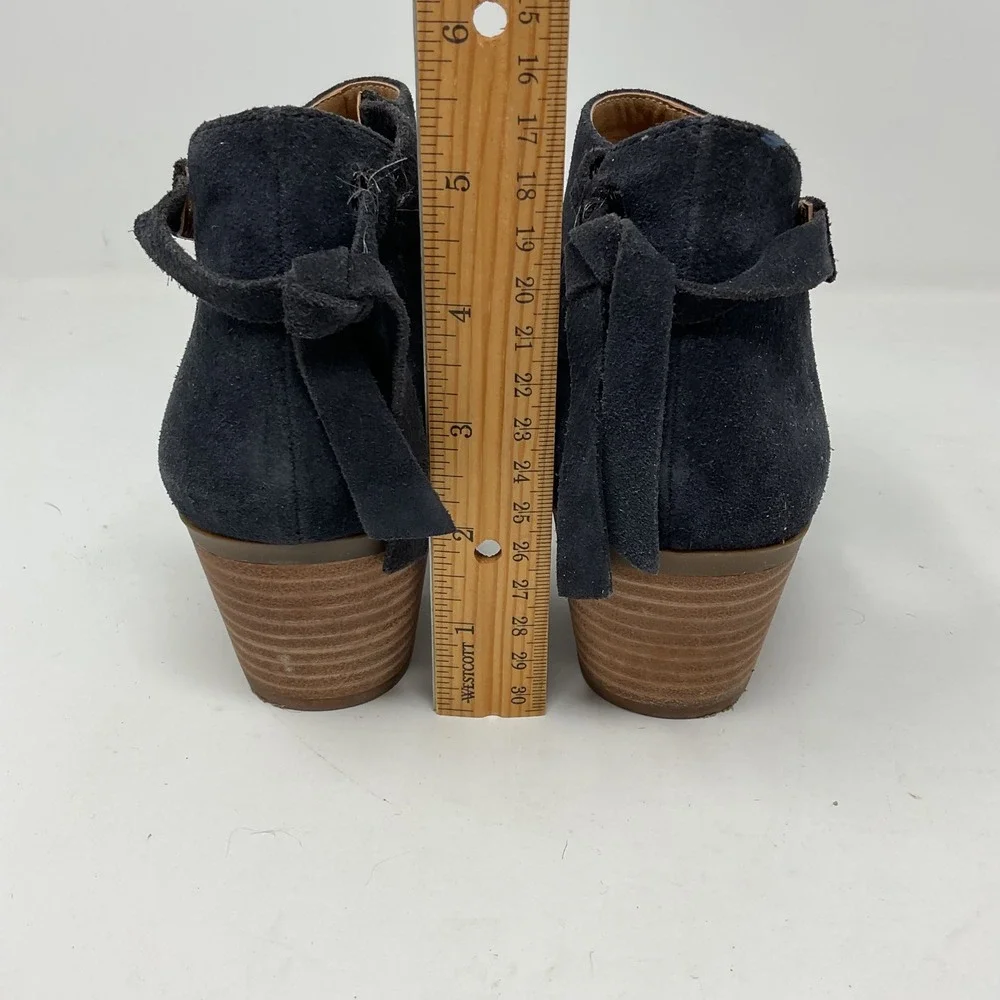 Lucky Brand Womens 8.5 Black Suede Peep Toe Cutout Block Heel Booties Tie Back